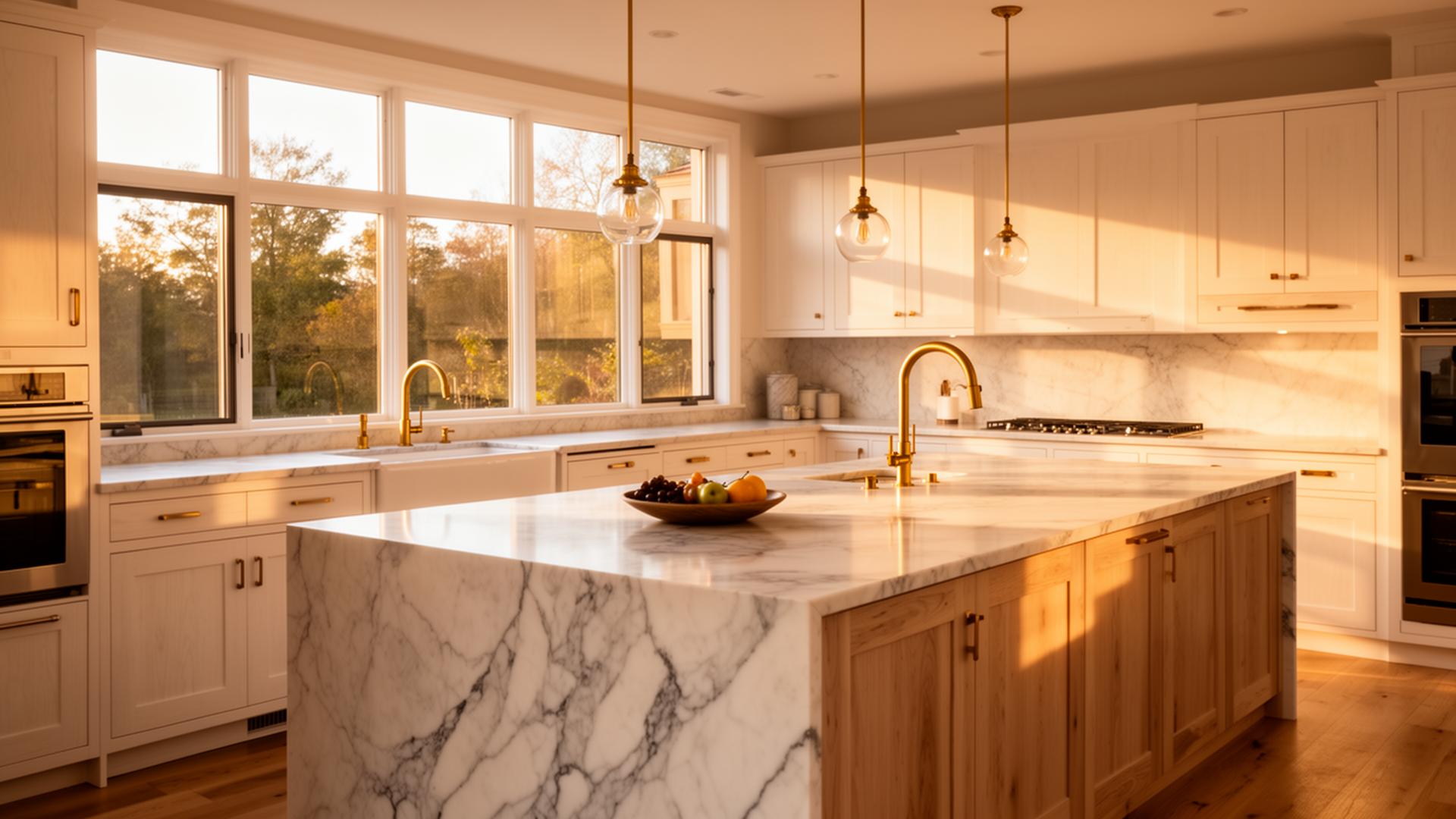 Warm afternoon light in a custom kitchen remodel
